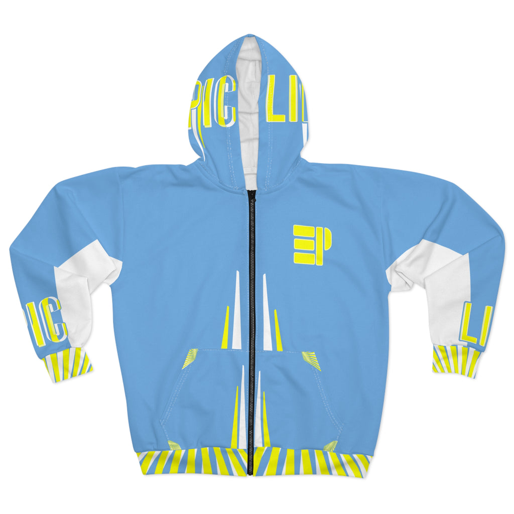 Women’s Light Blue Zip Hoodie with Yellow Accent "EP" Logo