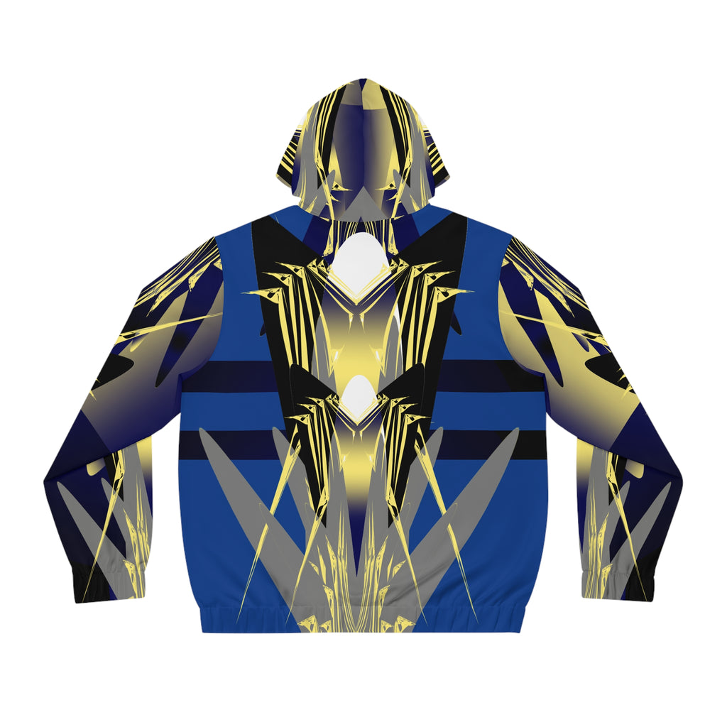 Men's Geometric Blue & Gold Full-Zip Hoodie — Abstract Symmetry AOP