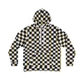 Checkerboard Gold-Trim Hoodie — Black & White Geometric All-Over Print