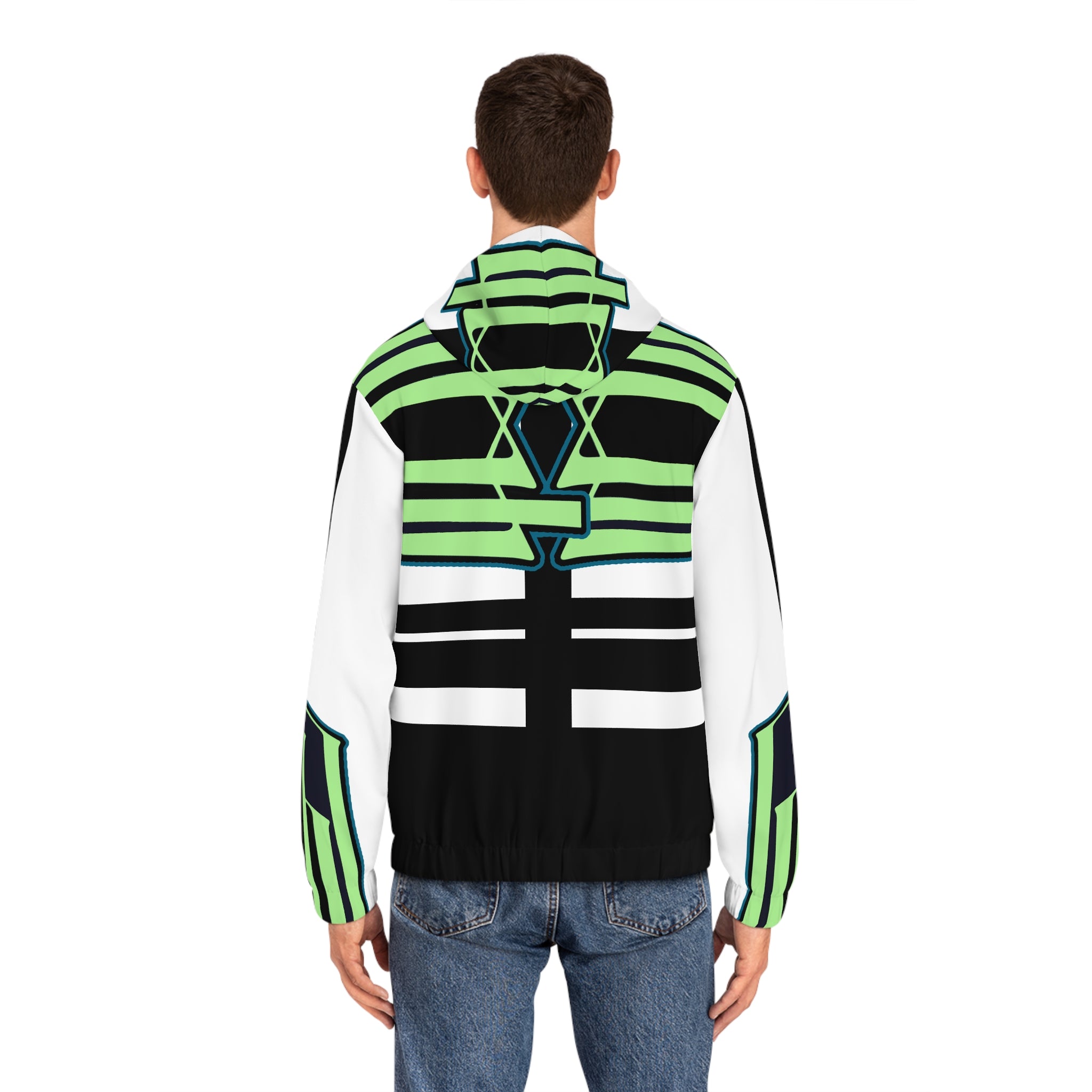 Geometric Neon Stripe Full-Zip Hoodie