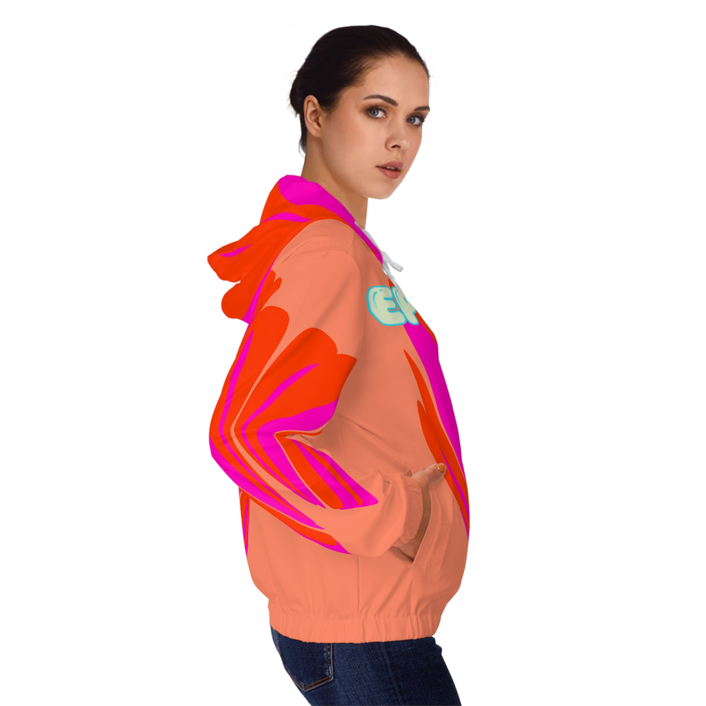Epic Life Women’s Zip Hoodie — Bold Coral Pop Art All-Over Print