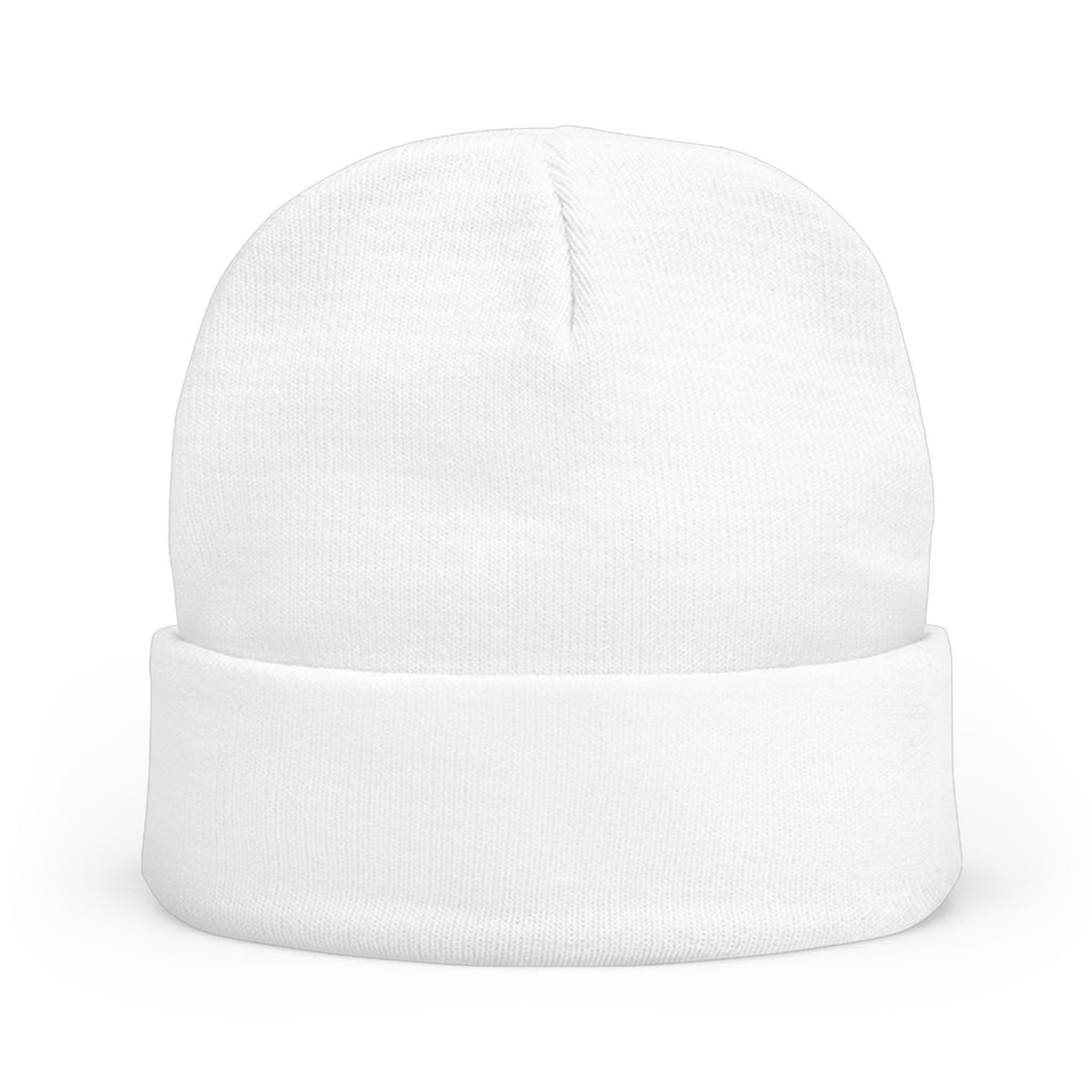Embroidered Pixel City Knit Beanie — Urban Nightscape Winter Hat