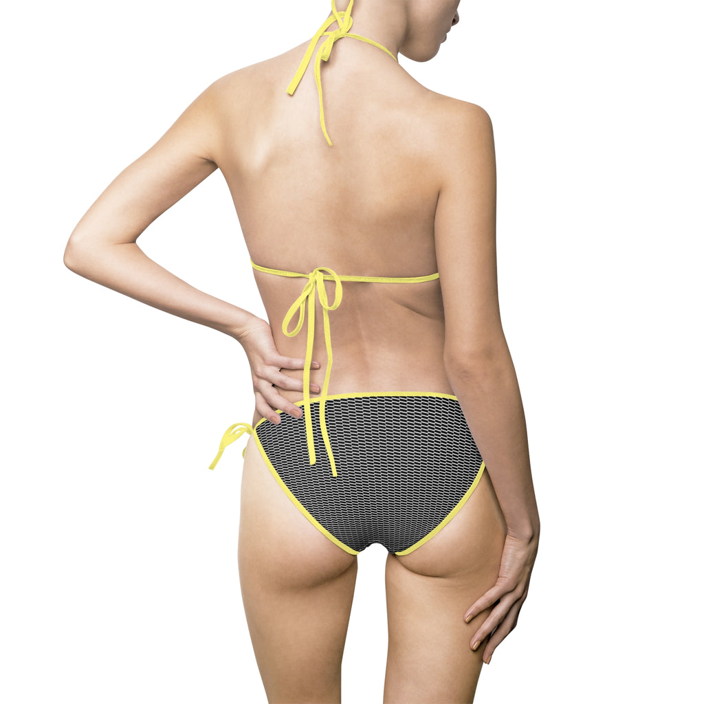 Textured Black Triangle Bikini — Women's Tie-Side Two-Piece Swimsuit