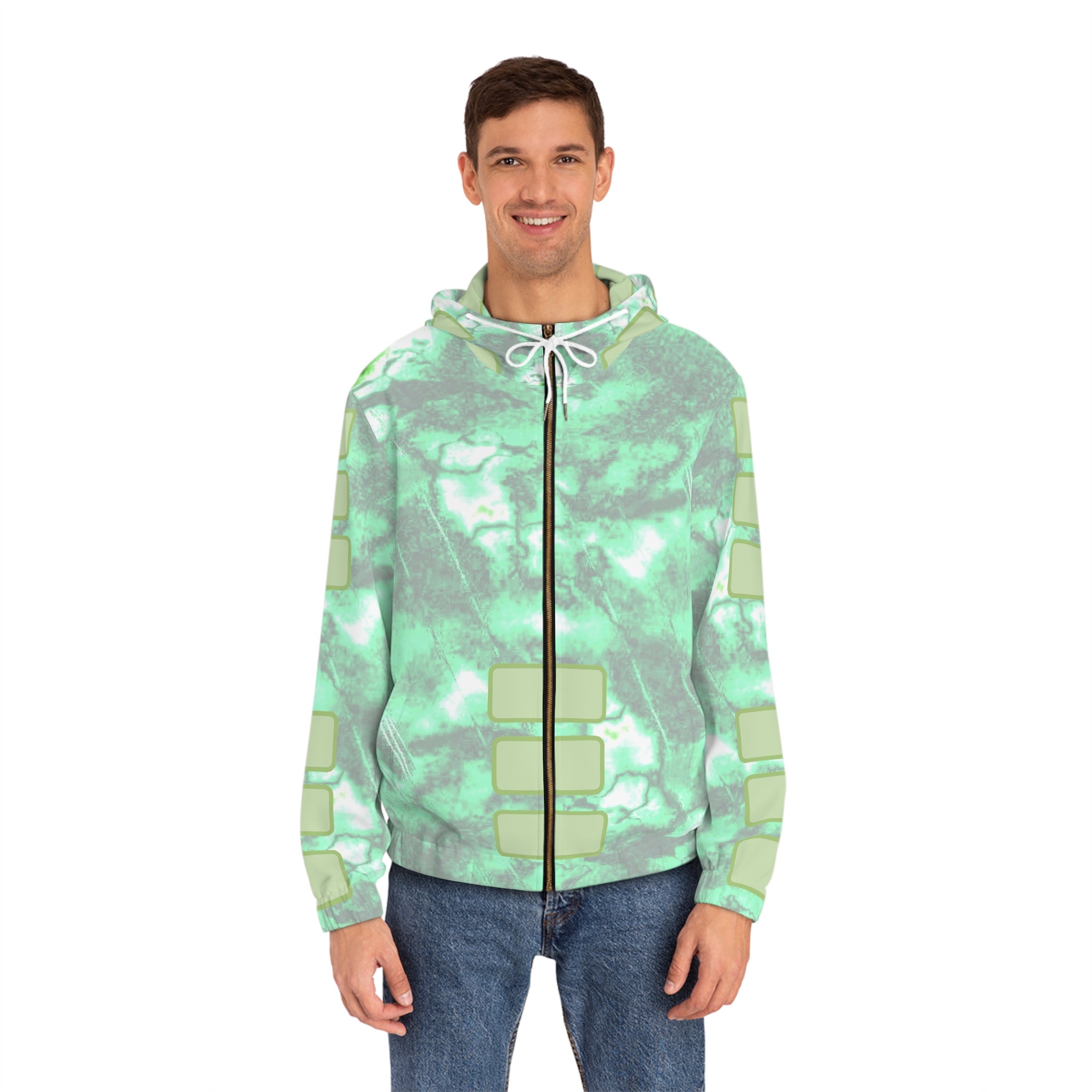 Women’s Mint Marble Full-Zip Hoodie — Geo Patch All-Over Print