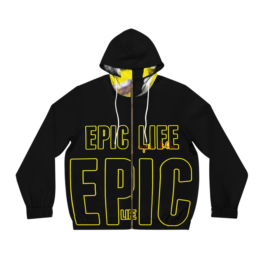 Epic Life Full-Zip Hoodie — Bold Black & Yellow Graphic Zip-Up