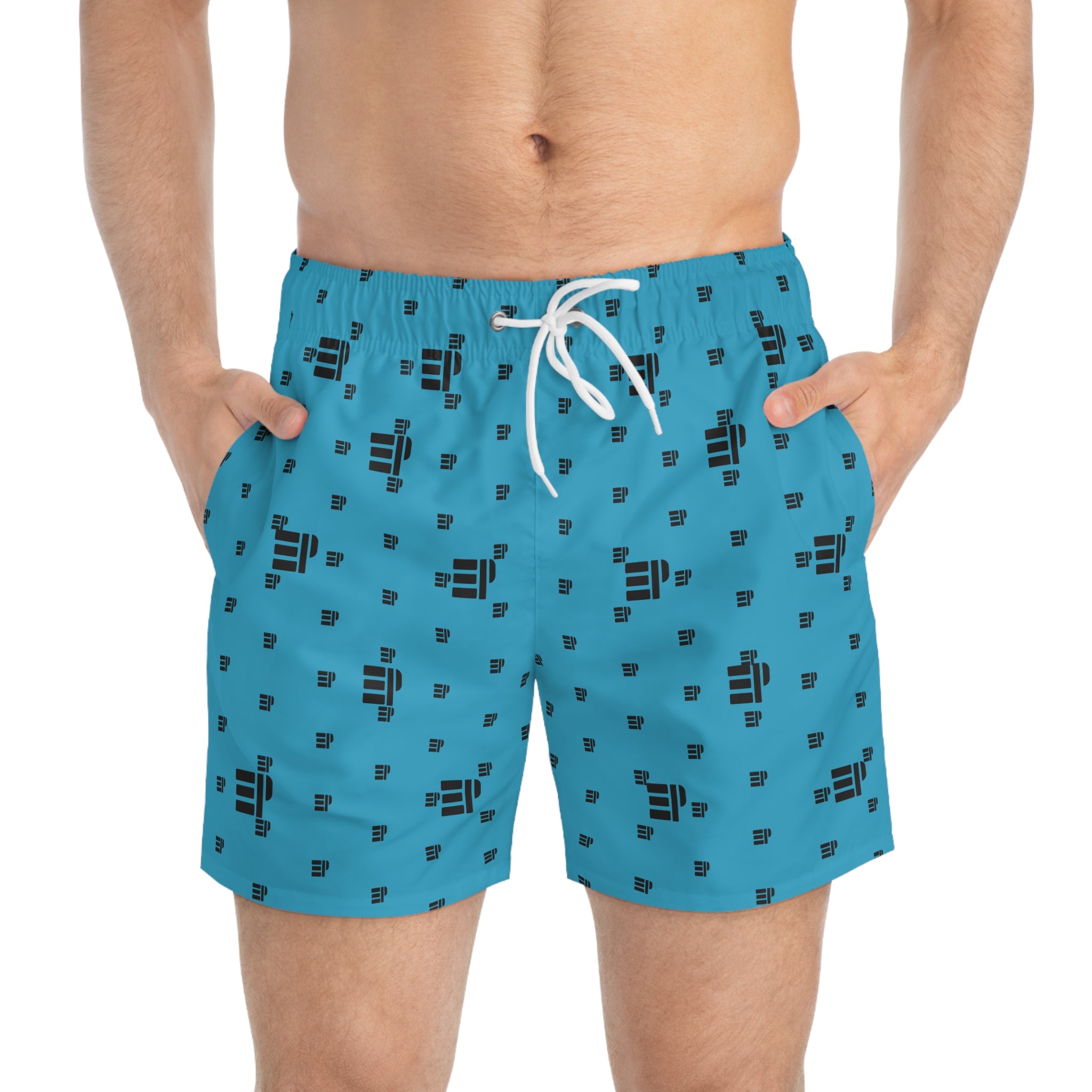Aqua Blue Logo-Print Swim Trunks