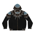 Celestial Mandala Zip Hoodie — Black & Sky Blue All-Over Print