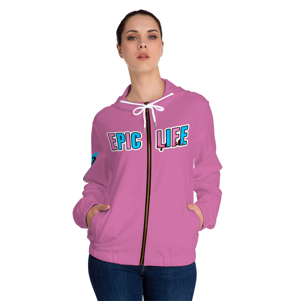 Epic Life Pink Full-Zip Hoodie — Women's Graphic Zip-Up Hooded Jacket