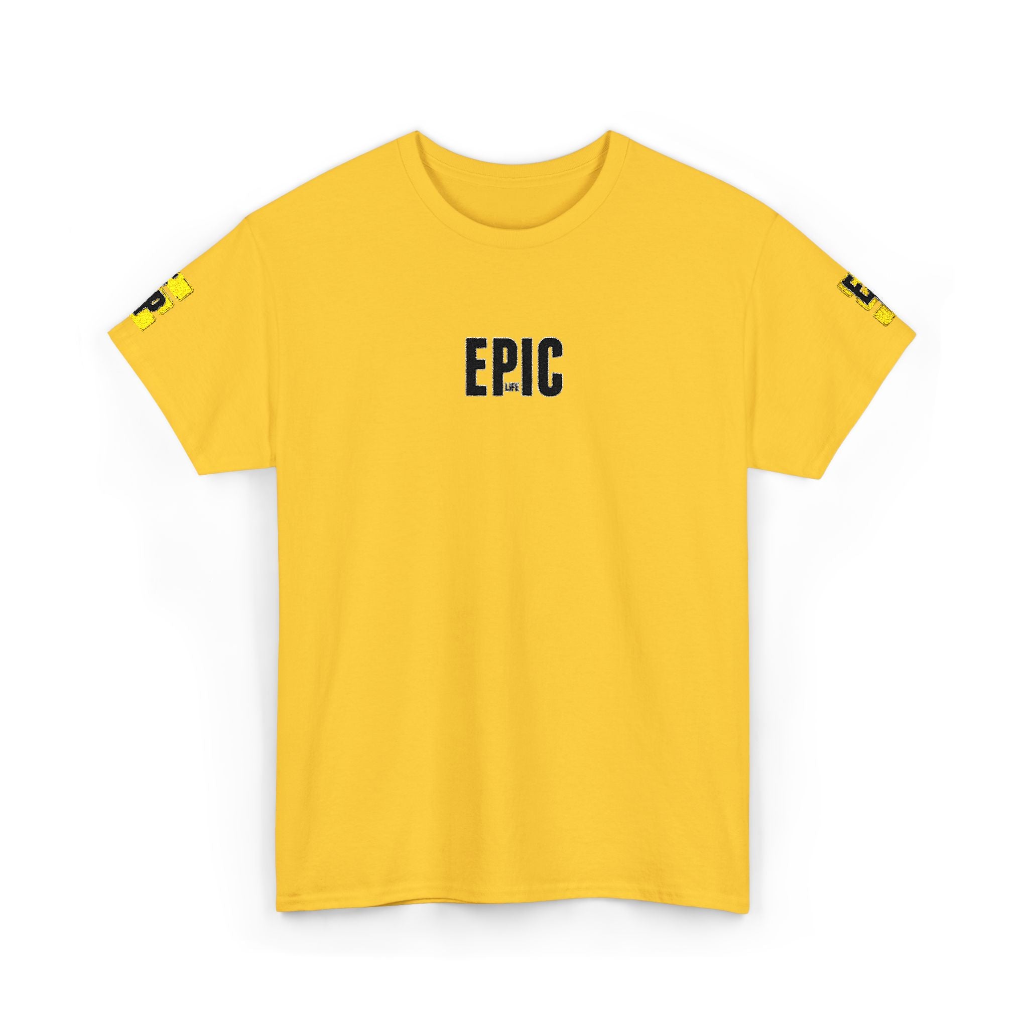 Epic Yellow Tee — 'EPIC' Graphic T-Shirt with Sleeve Accent