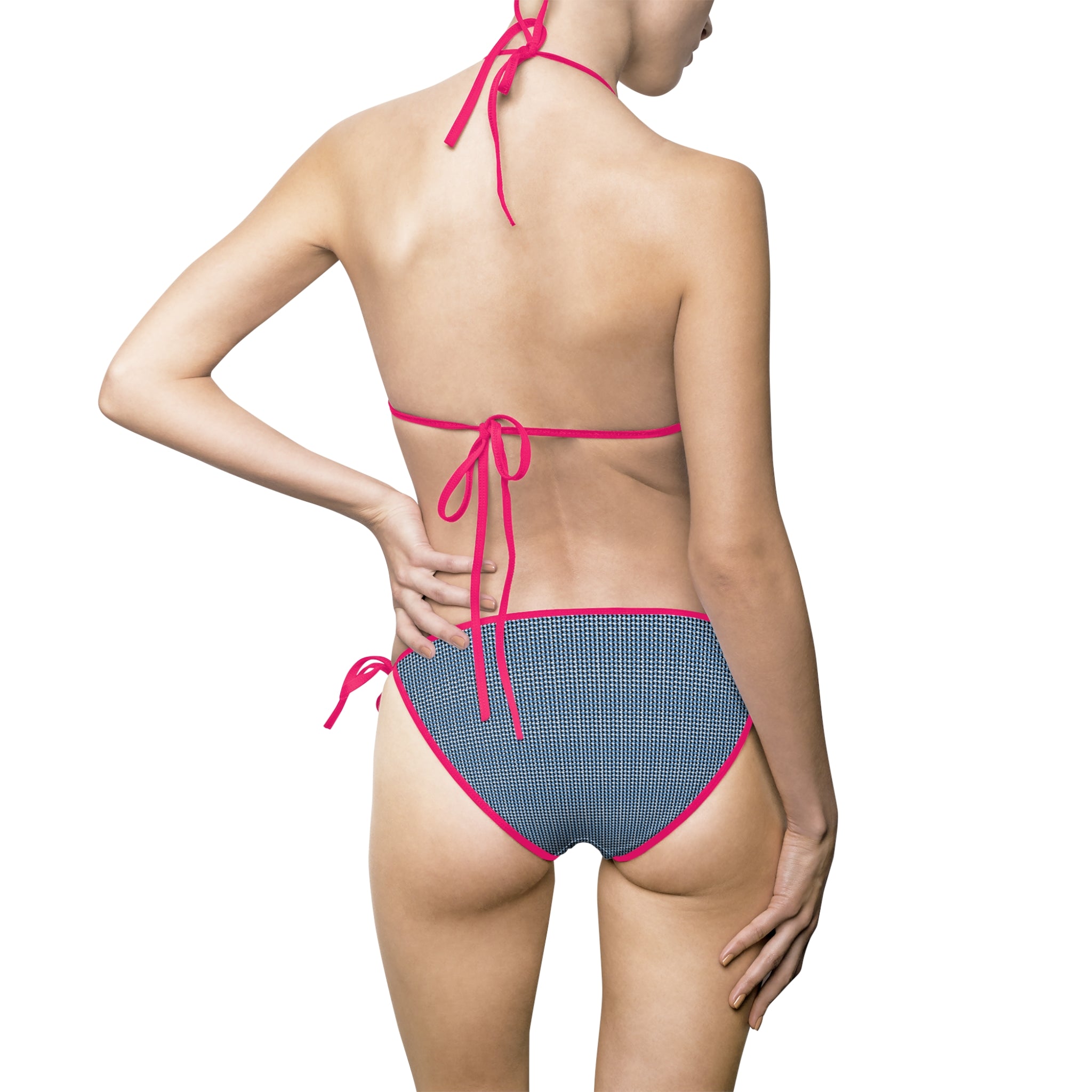 Blue Mini-Check Triangle Bikini — Women's Tie-Side Swimsuit