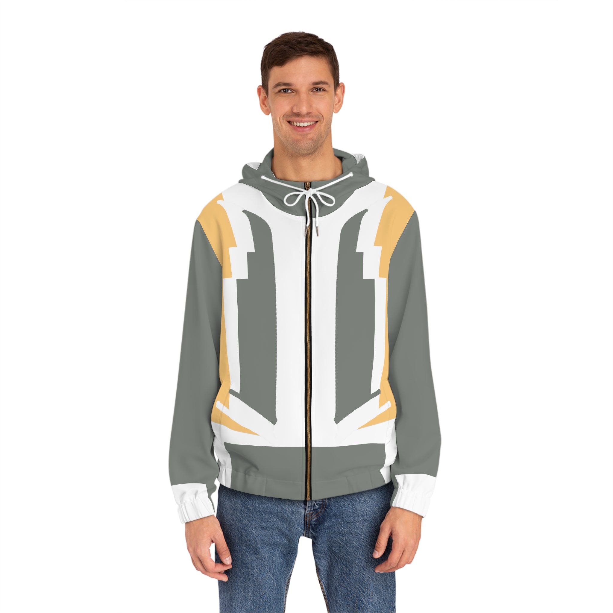 Epic Life Men's Olive & Mustard Geometric Full-Zip Hoodie - Retro All-Over Print Style