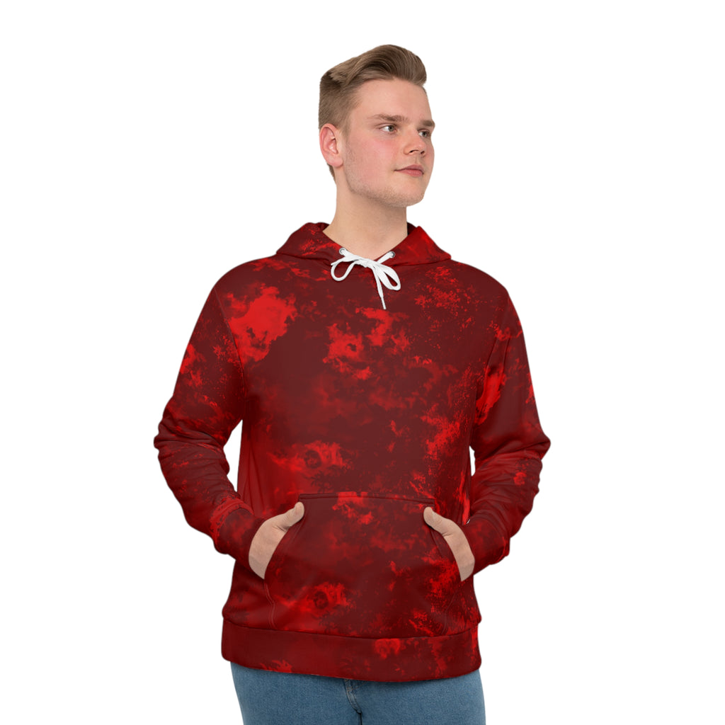 Red Tie-Dye Hoodie — All-Over Print Casual Pullover