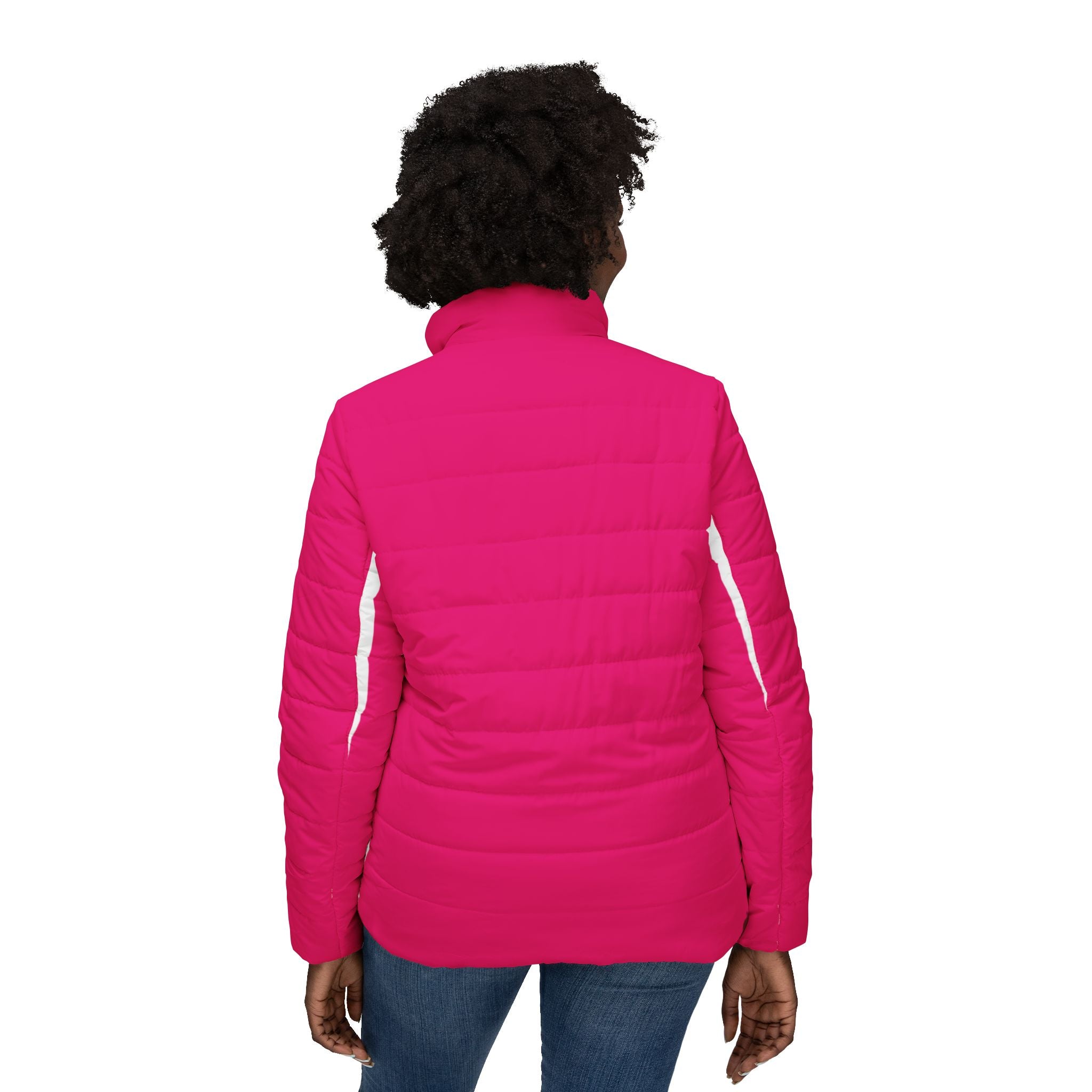 Pink Barcode Puffer Jacket — Women’s Quilted Winter Coat