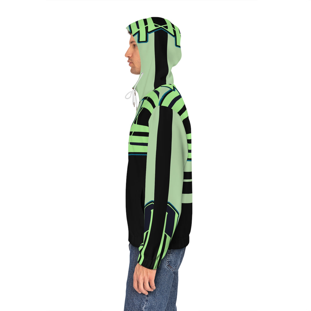 Neon Geo Stripe Full-Zip Hoodie — Men's Futuristic Graphic Zip-Up