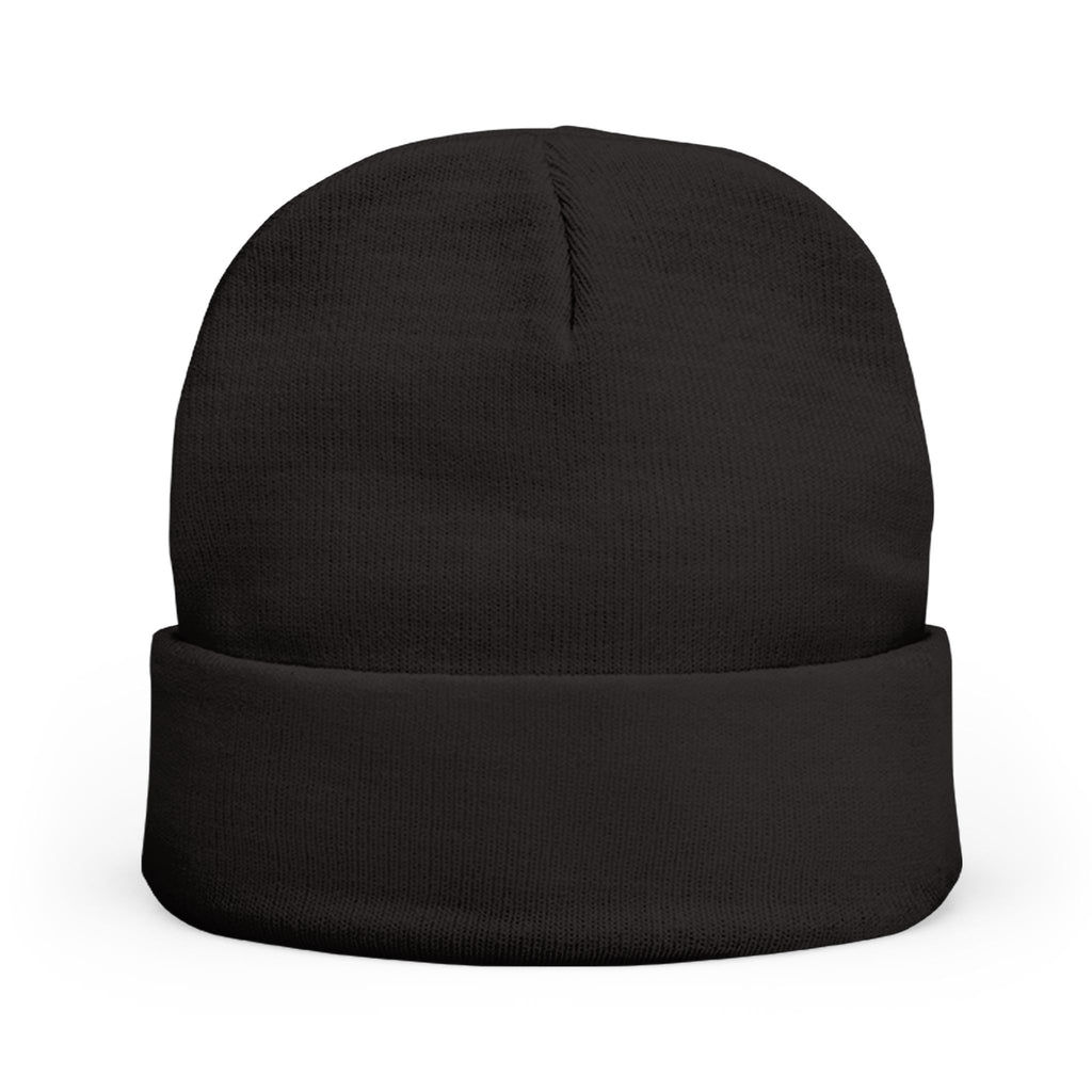 Embroidered Pixel City Knit Beanie — Urban Nightscape Winter Hat