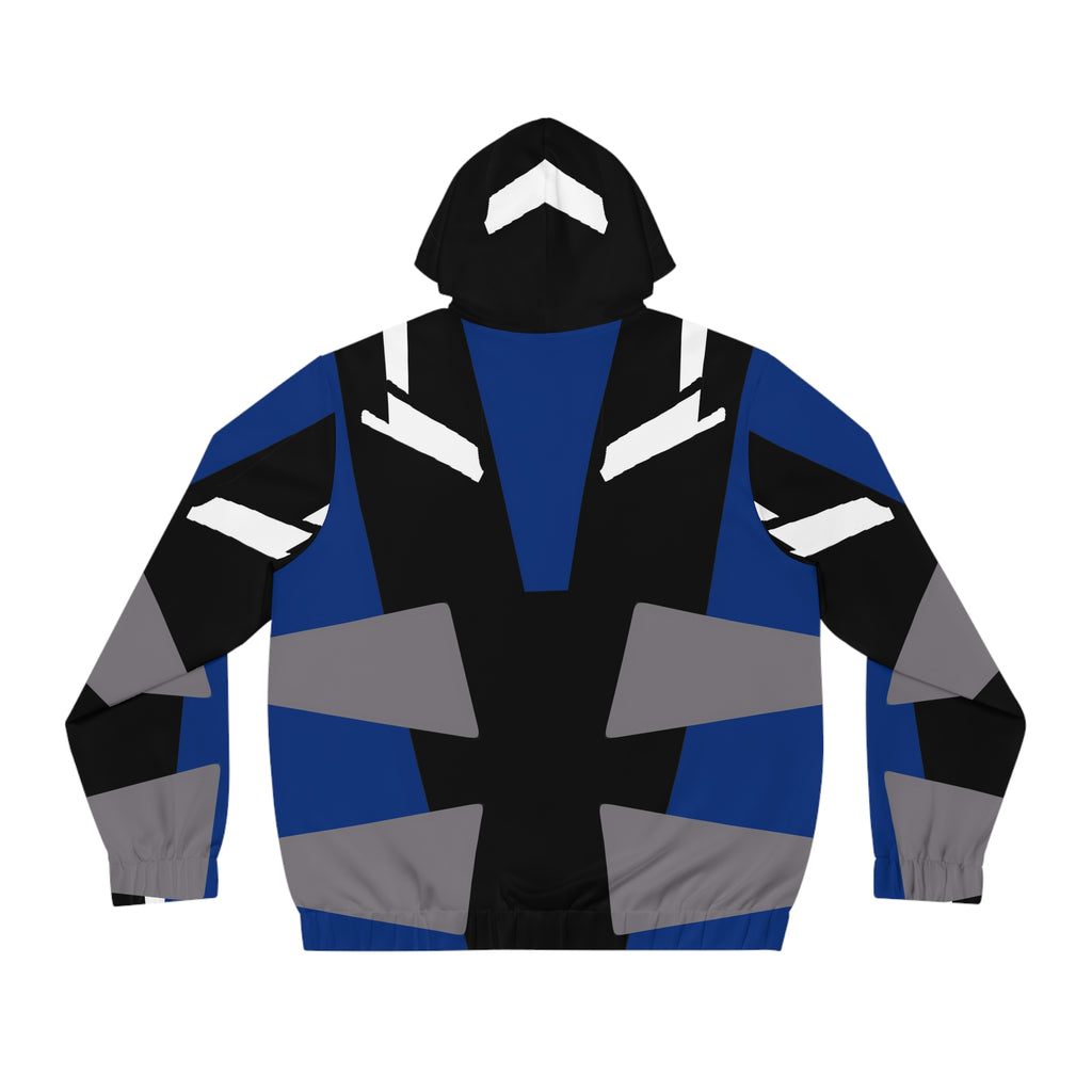 Epic Geometric Blue & Black Full‑Zip Hoodie — Men's Abstract Streetwear