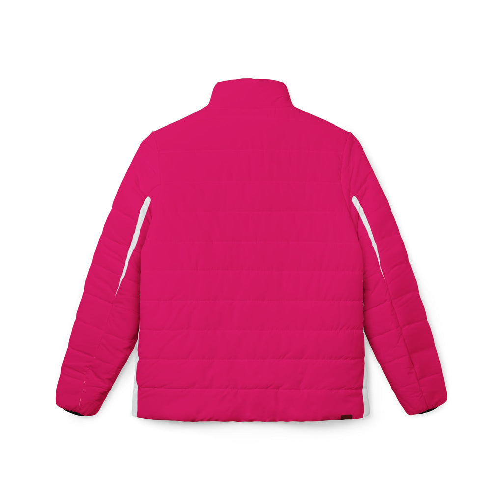 Pink Barcode Puffer Jacket — Women’s Quilted Winter Coat