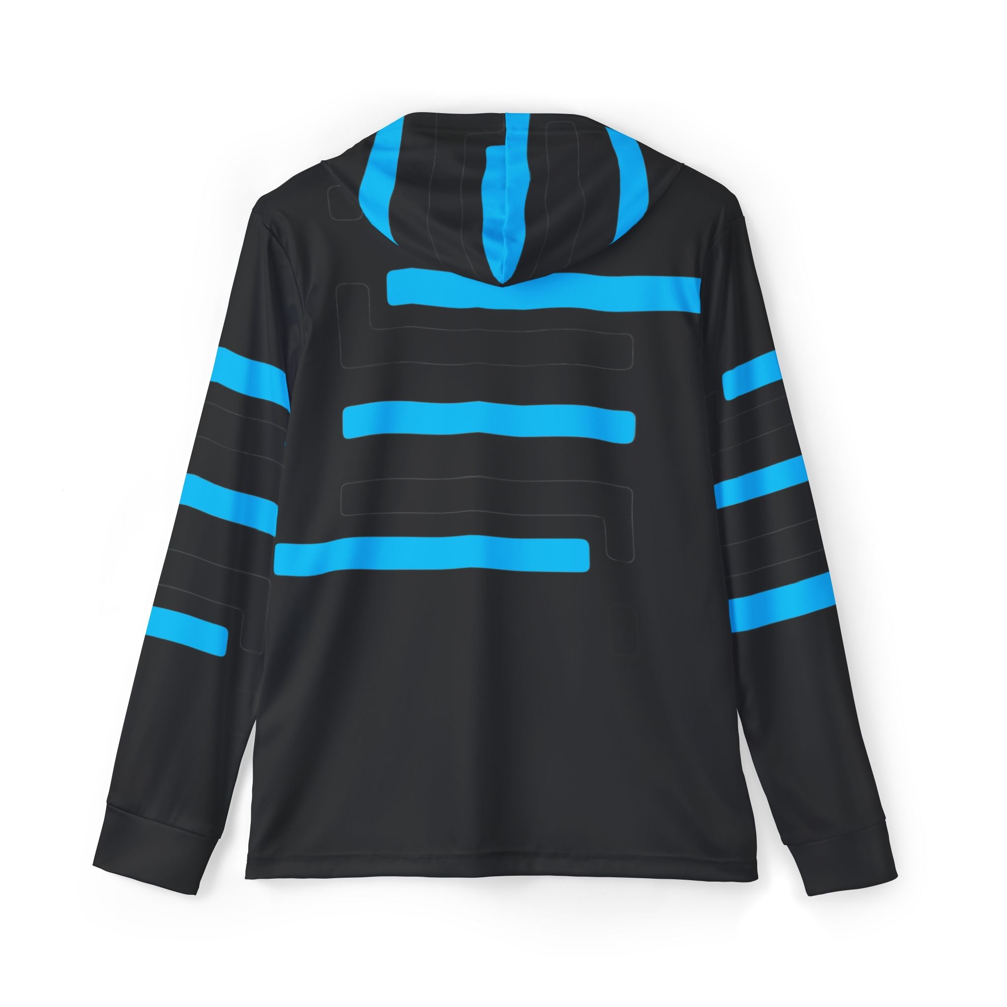 Men’s Black Athletic Hoodie with Electric Blue Stripe Design