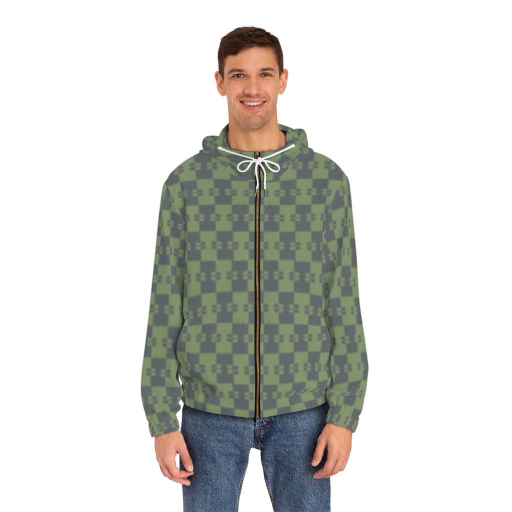 Men's Green Pixel Camo Blurred Blend / Fade Full-Zip Hoodie — All-Over Print
