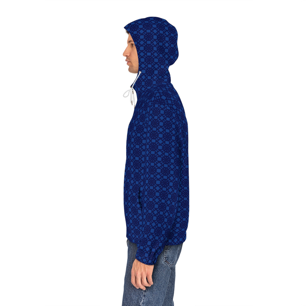 Blue Geometric Pattern Full‑Zip Hoodie