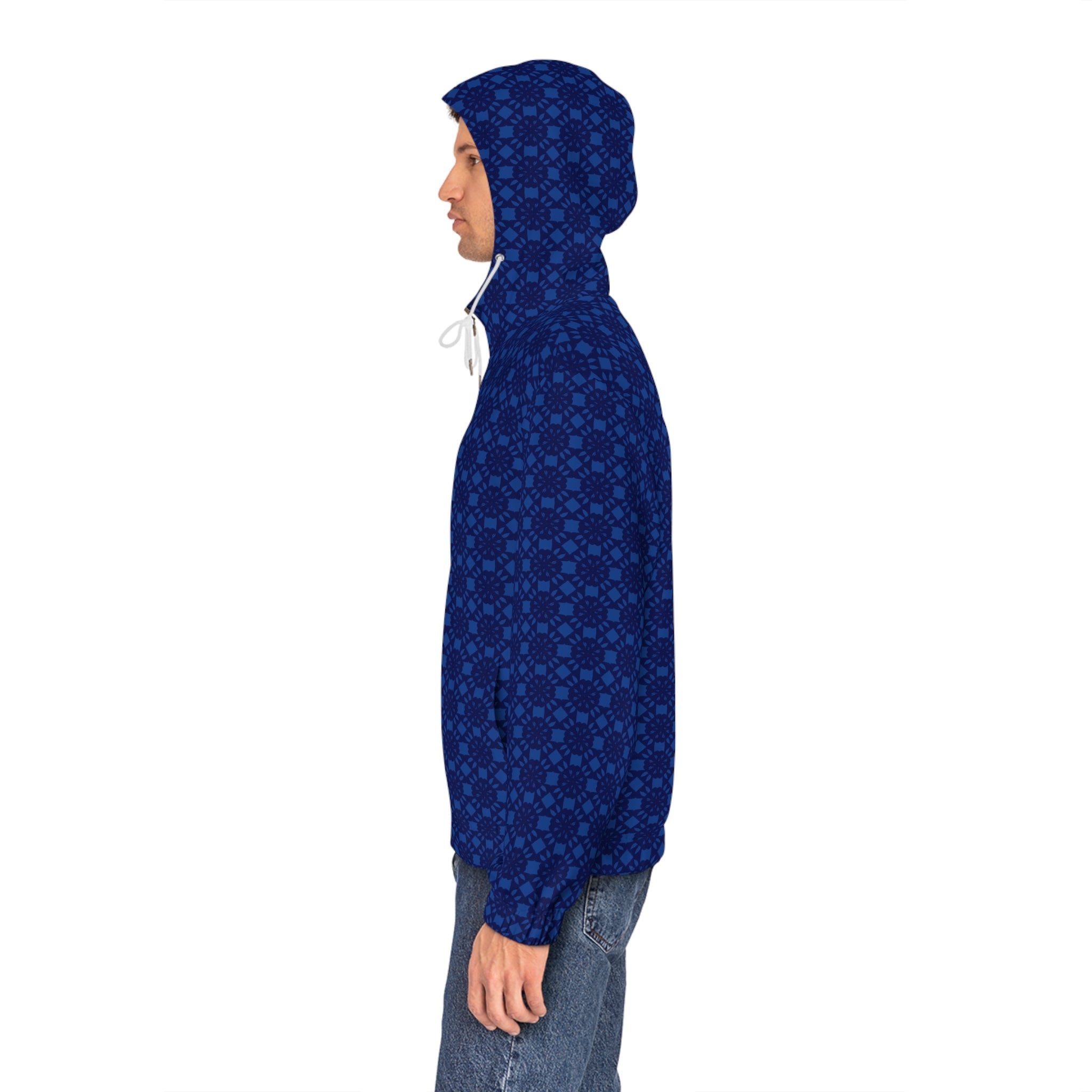 Blue Geometric Pattern Full‑Zip Hoodie