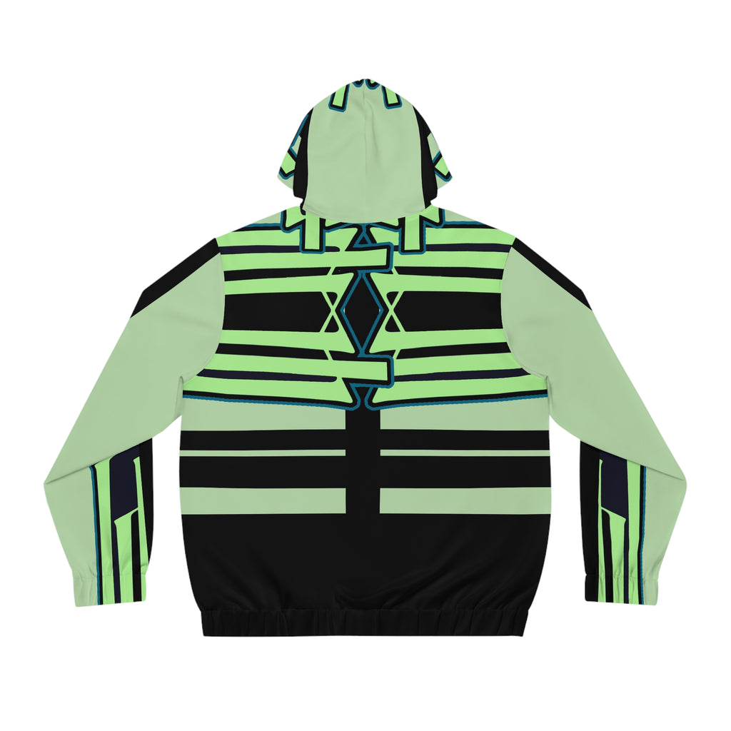 Neon Geo Stripe Full-Zip Hoodie — Men's Futuristic Graphic Zip-Up