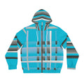Turquoise Geometric Plaid Full-Zip Hoodie