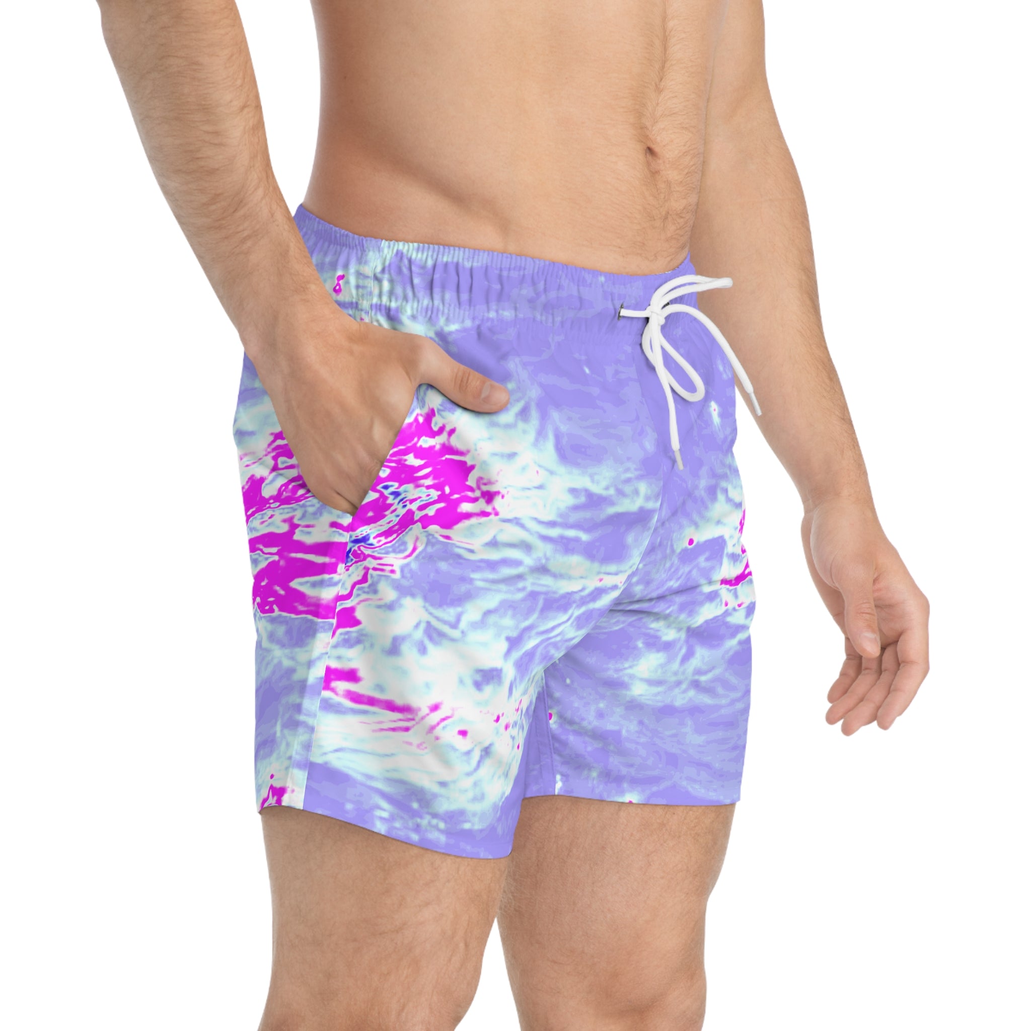 Pastel Watercolor Swim Trunks — Lavender & Hot Pink All-Over Print