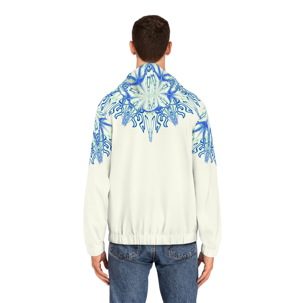 Blue Mandala Zip Hoodie — Men's All-Over Print Lightweight Hooded Jacket