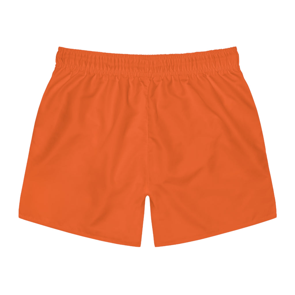 Retro Orange Swim Trunks with Blue Racing Stripes