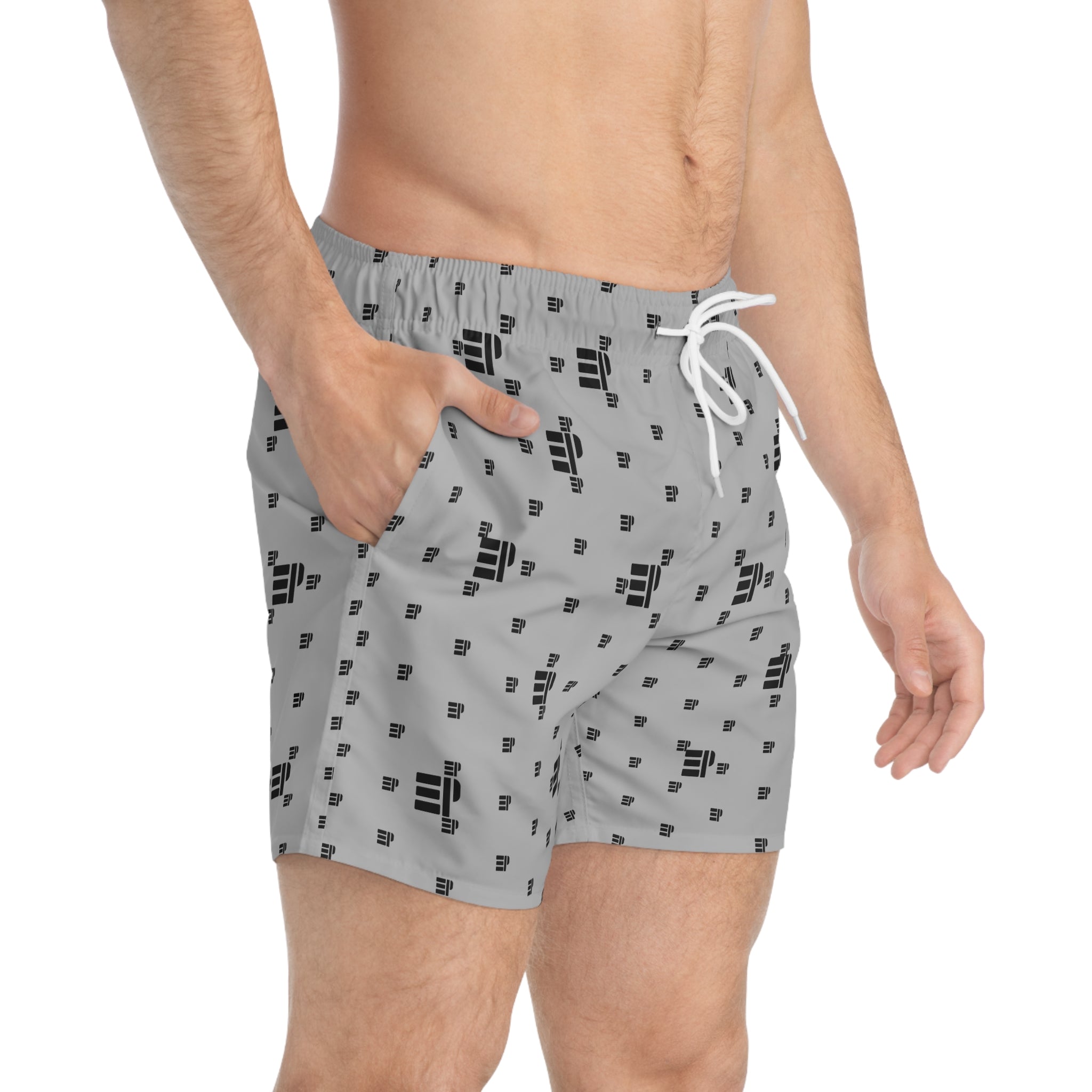 Swim Trunks — Minimal Monochrome Logo All-Over Print