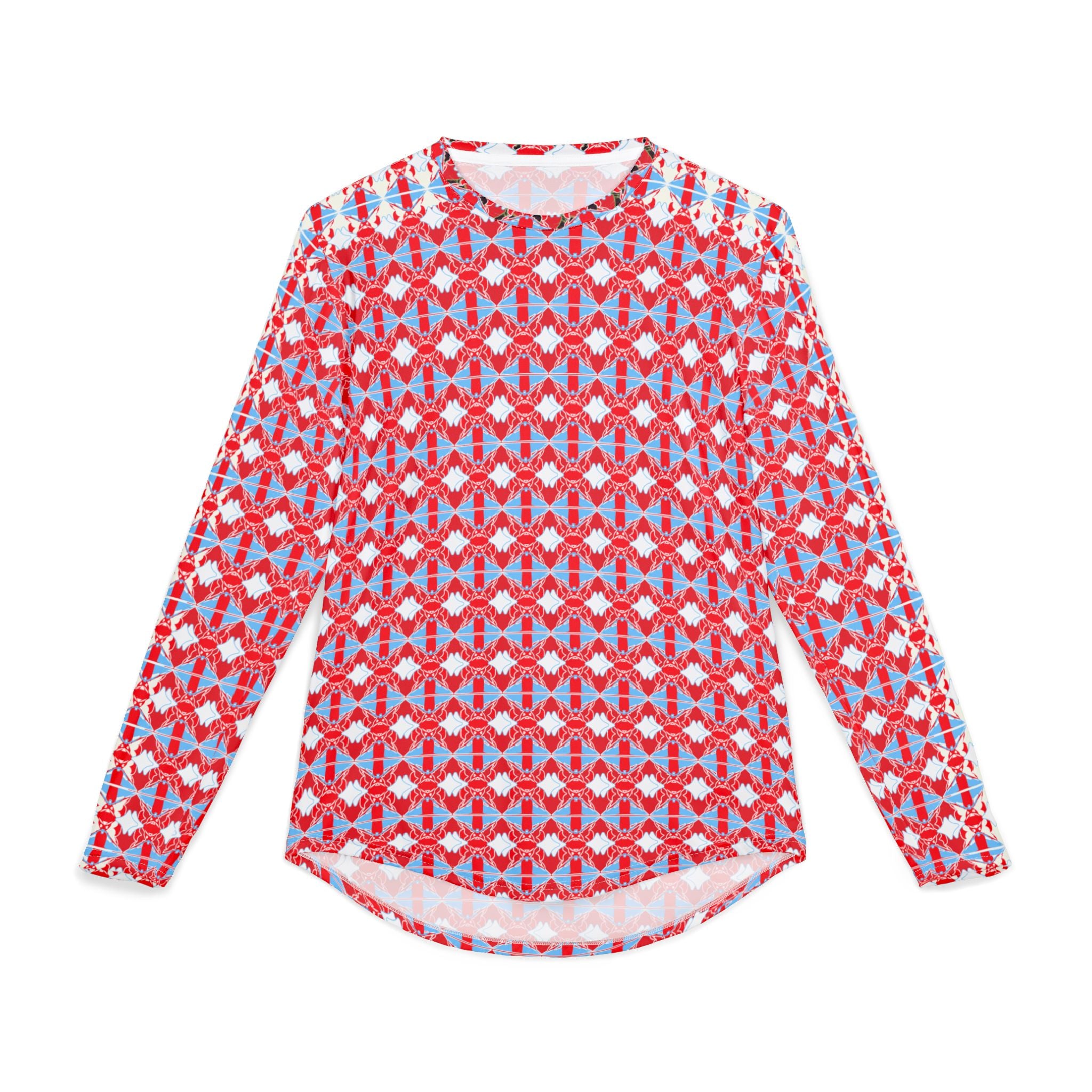 Men's Red Geometric UV Protection Long Sleeve Shirt — All-Over Print