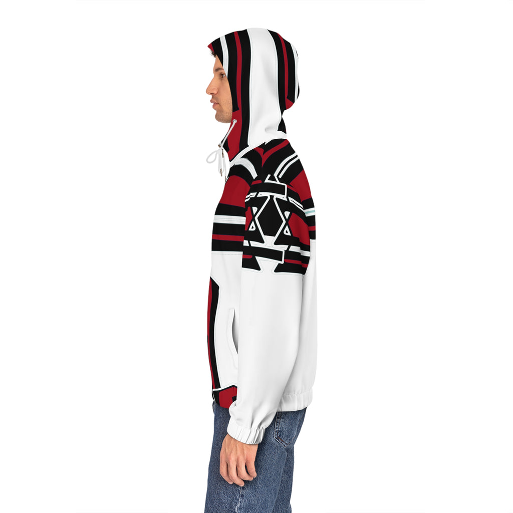 Ohio State-Inspired Red & Black Striped Full-Zip Hoodie