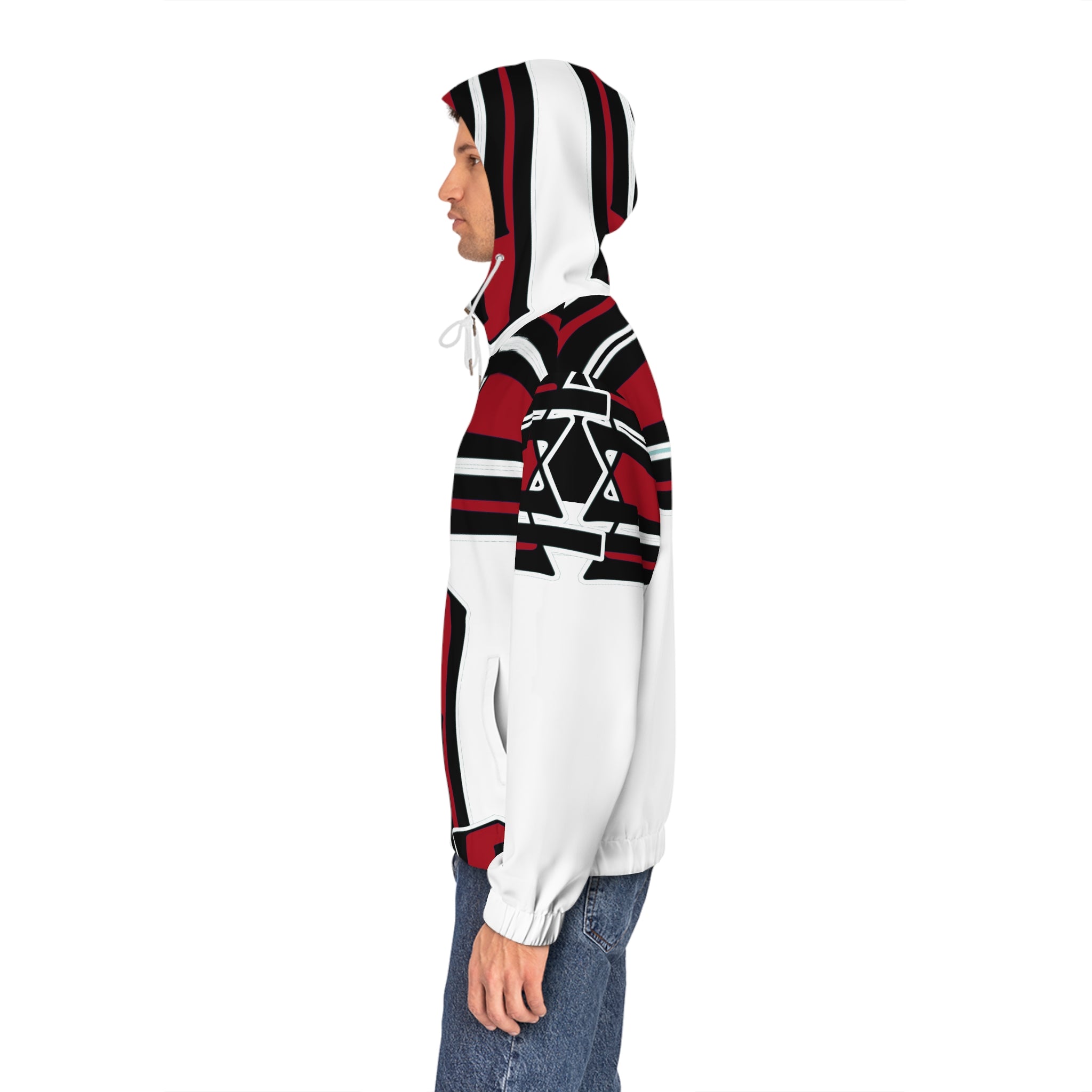 Ohio State-Inspired Red & Black Striped Full-Zip Hoodie