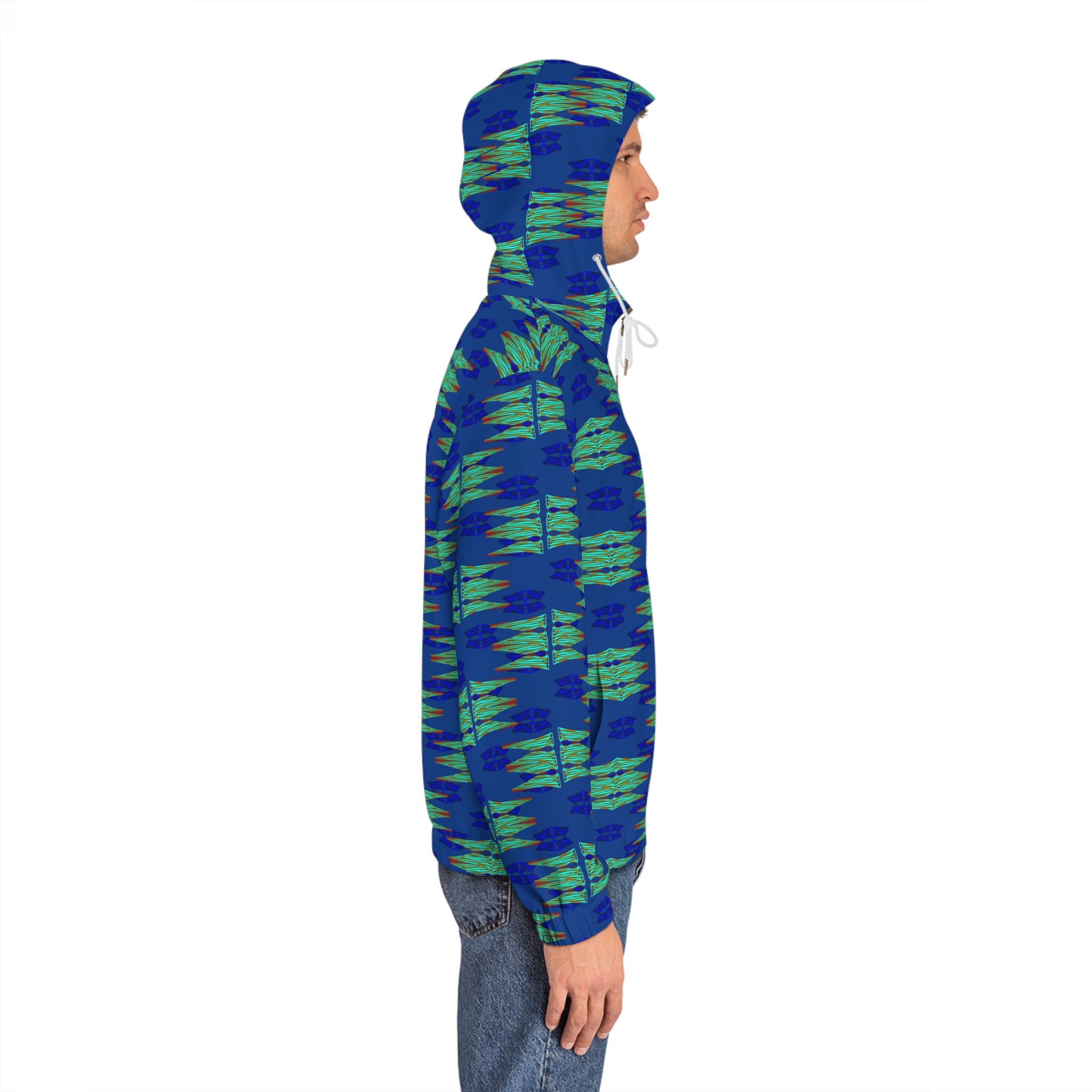 Blue Green Ikat Pattern Full-Zip Hoodie — Men's All-Over Print