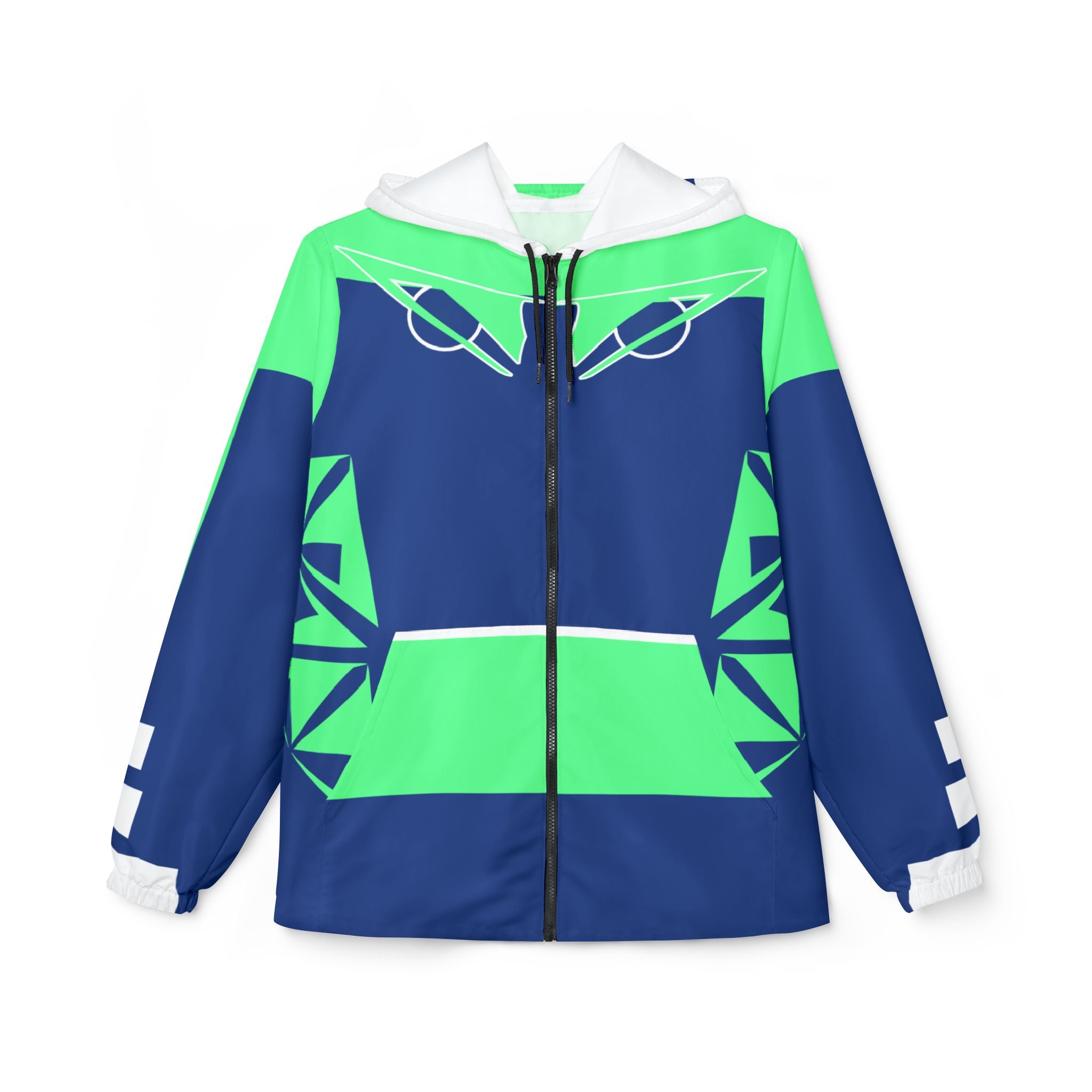 Neon Geo Windbreaker Jacket — Blue & Lime All-Over Print Hoodie