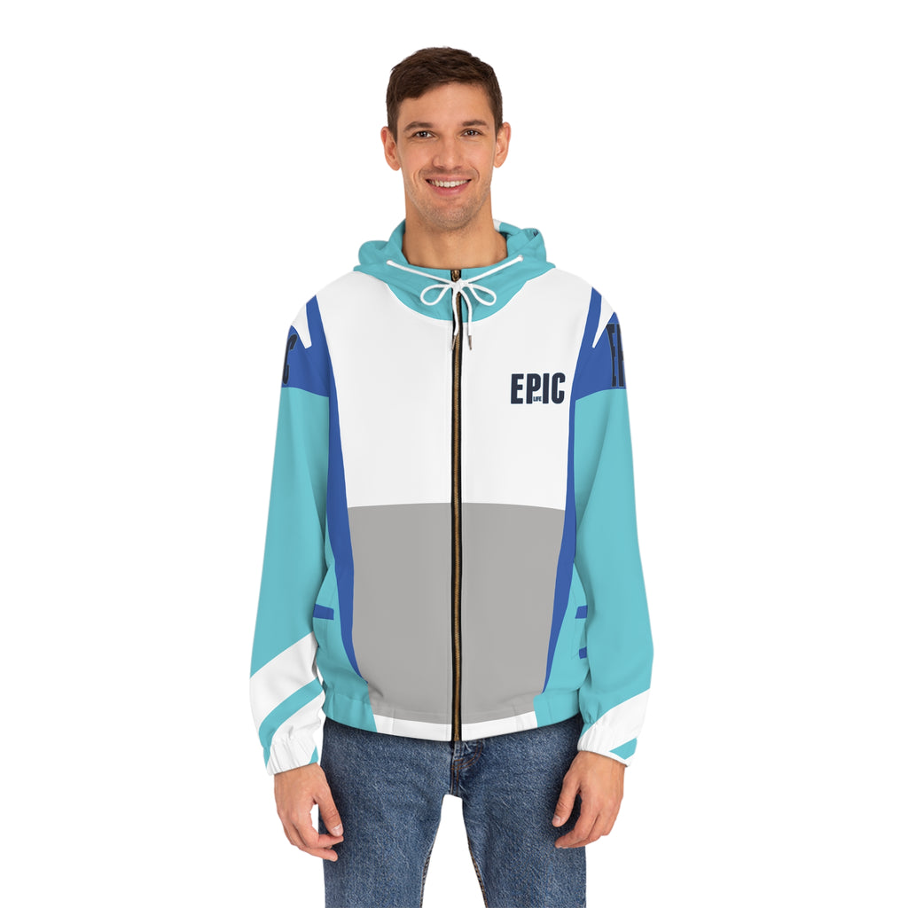 Epic Aqua Geo Full-Zip Hoodie — Men's Athletic Zip-Up