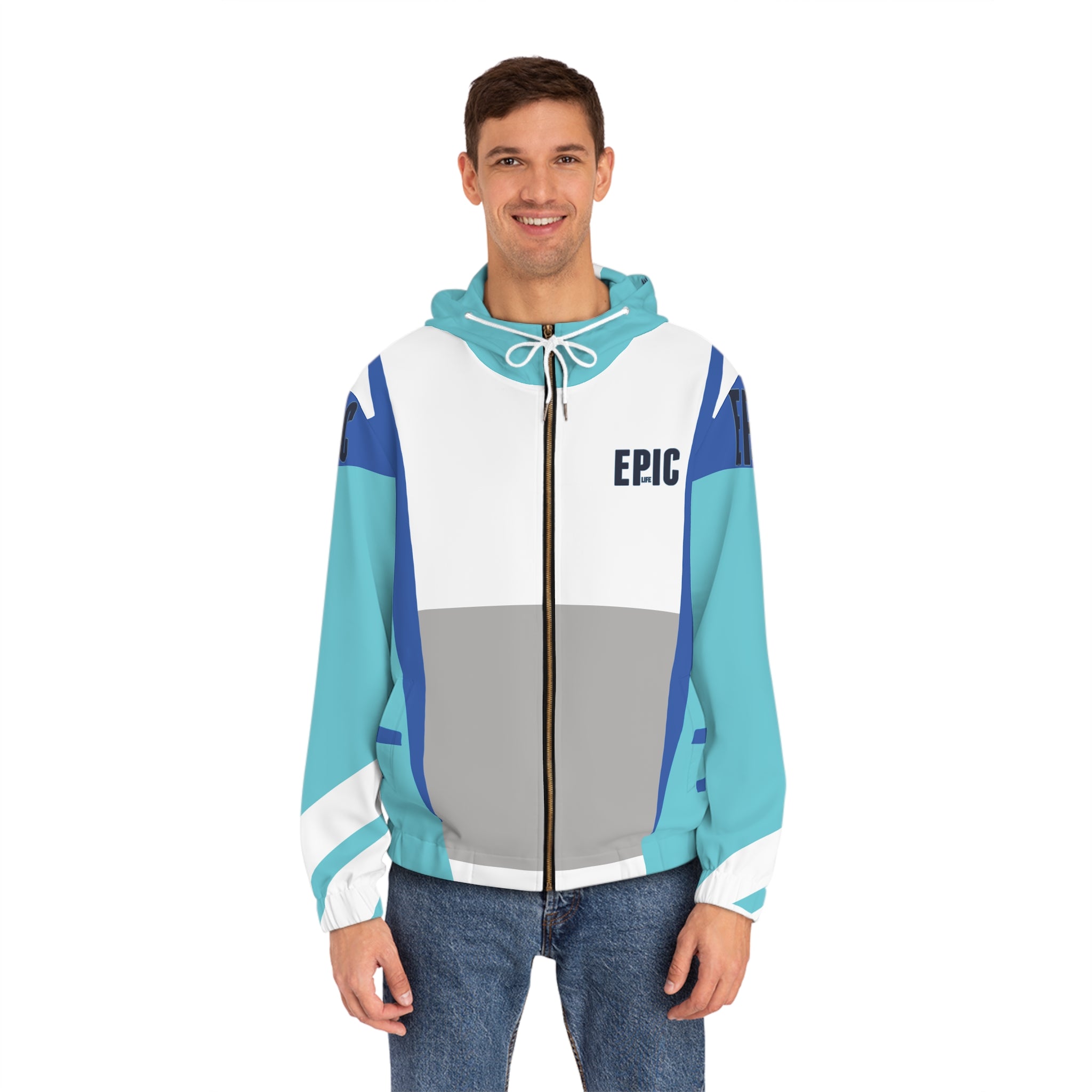 Epic Aqua Geo Full-Zip Hoodie — Men's Athletic Zip-Up