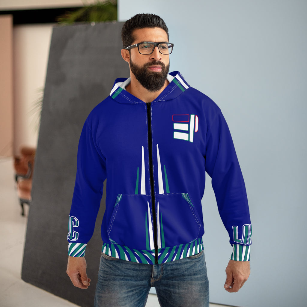Men's Blue Epic Life Zip Hoodie - All-Over Print Graphic Zip-Up