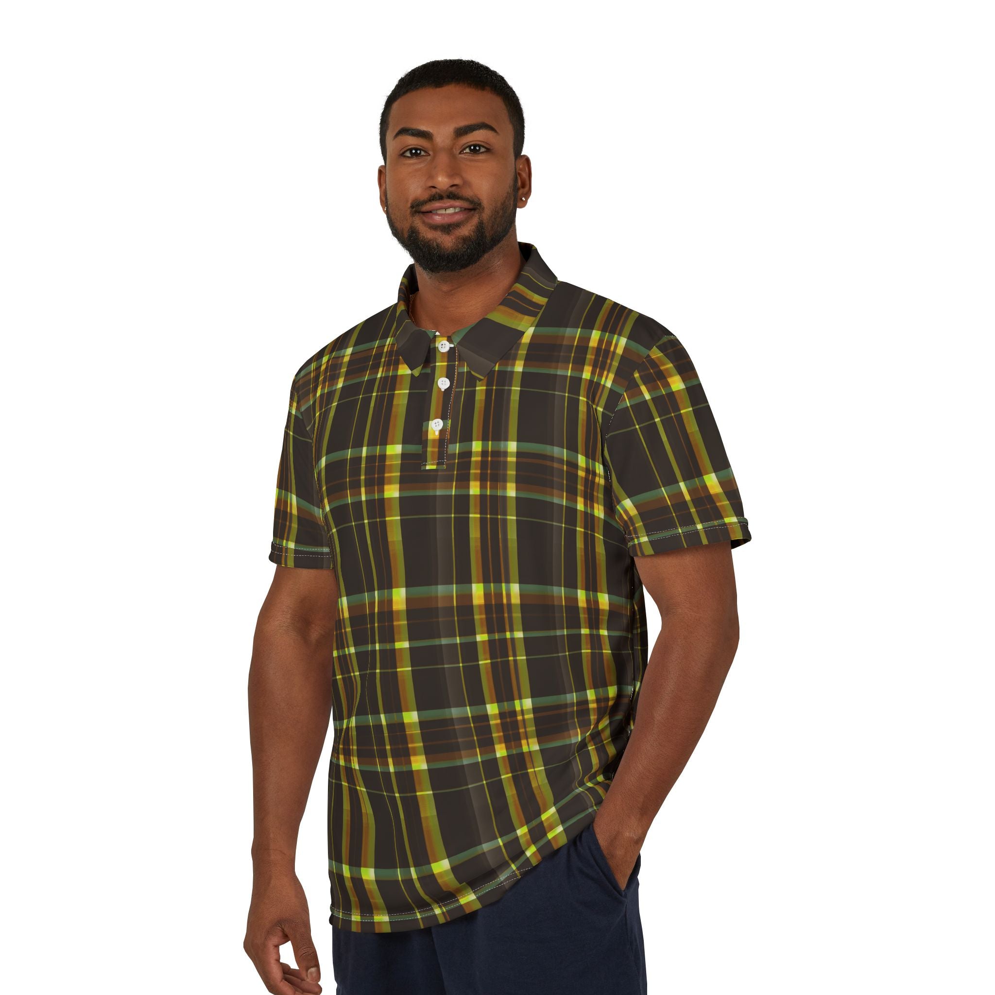 Yellow Plaid Polo Shirt — Men's Classic Plaid Golf Polo
