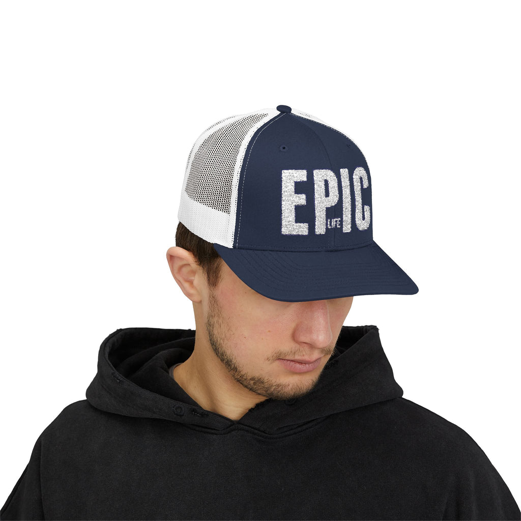 EPIC Trucker Cap — Distressed Bold Logo Snapback Hat