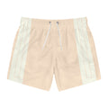 Minimal Beige Swim Trunks — Retro Stripe Beach Shorts