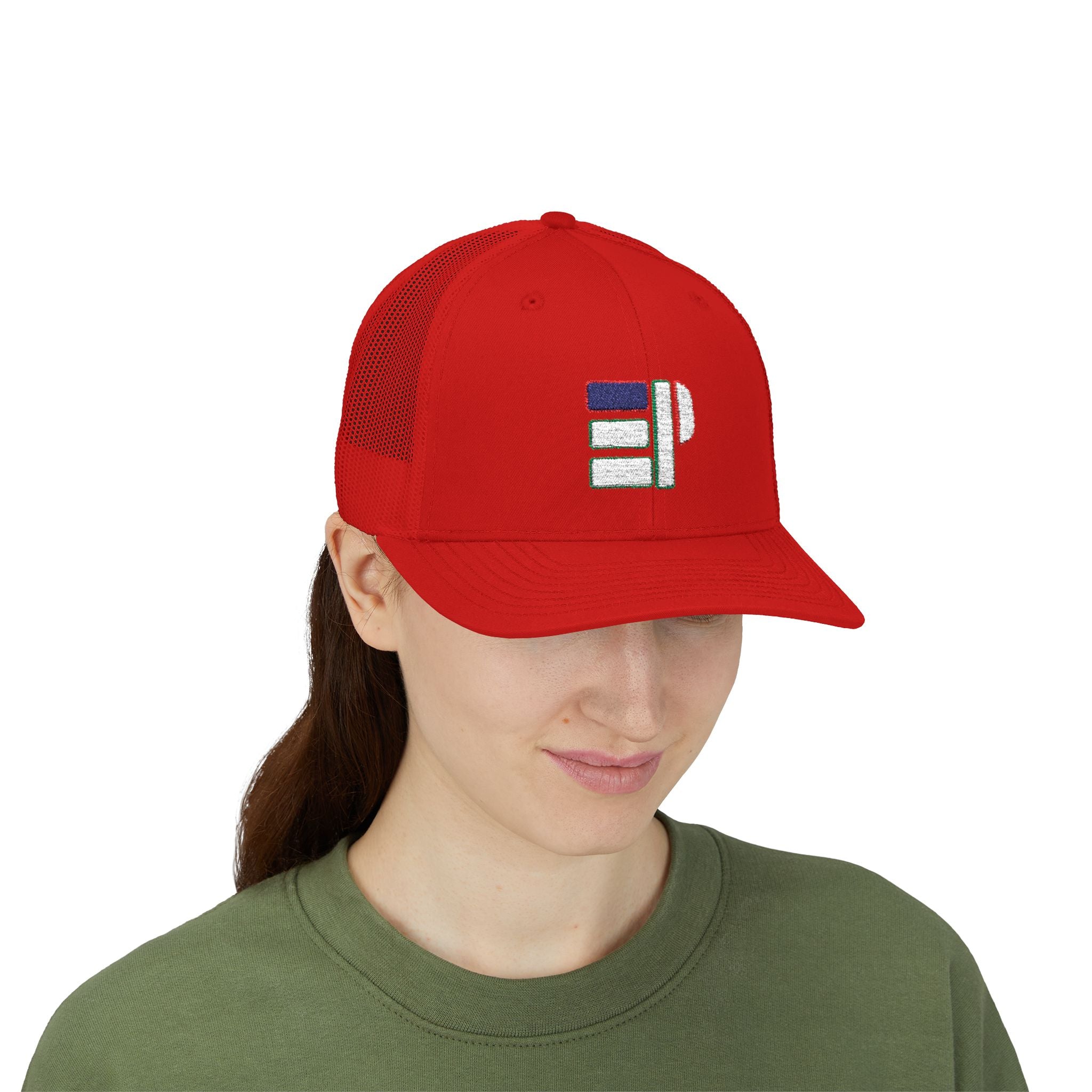 Pink Trucker Cap with Retro Striped 'P' Patch — Casual Snapback Hat
