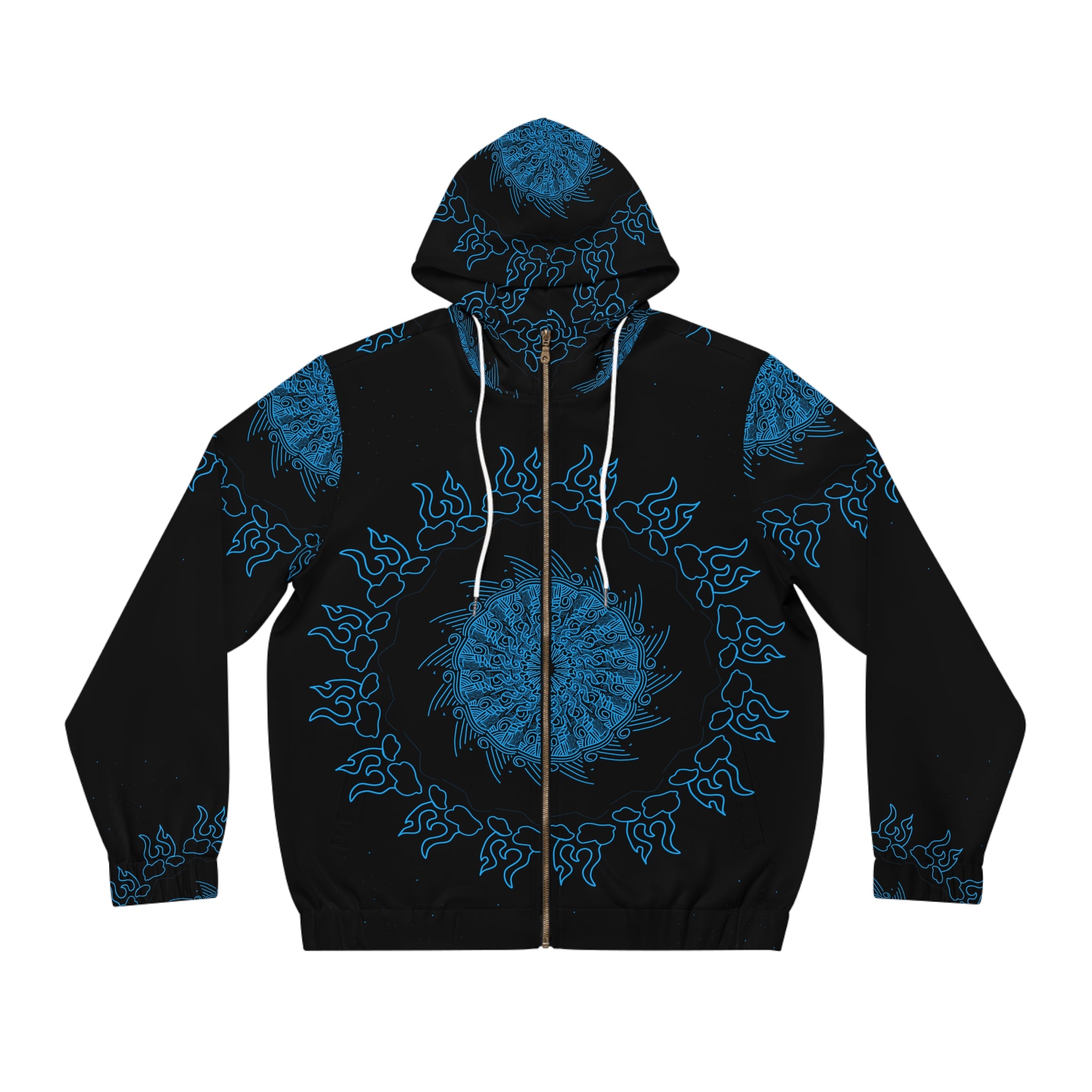 Blue Mandala Zip Hoodie — Men's All-Over Print Spiritual Graphic Jacket