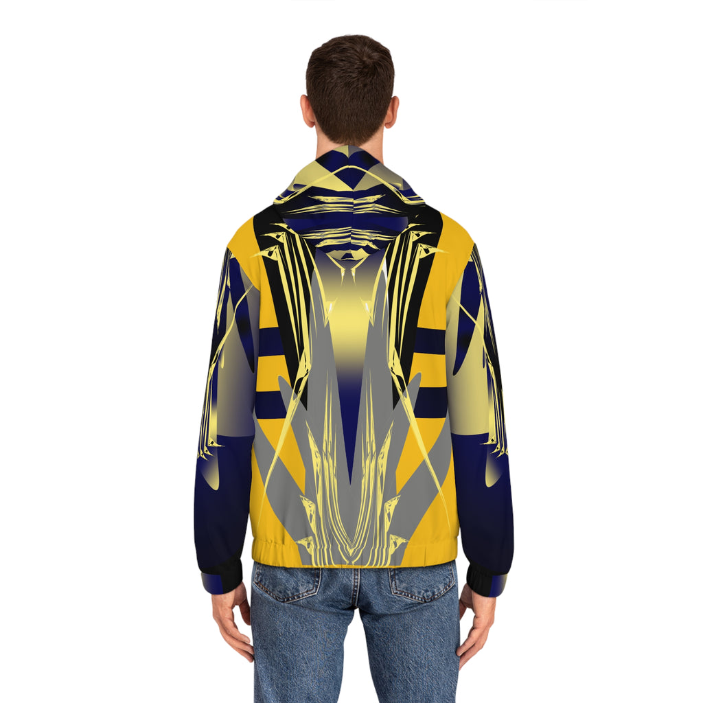Men's Geometric Yellow & Navy Full-Zip Hoodie — Abstract Athletic AOP Jacket