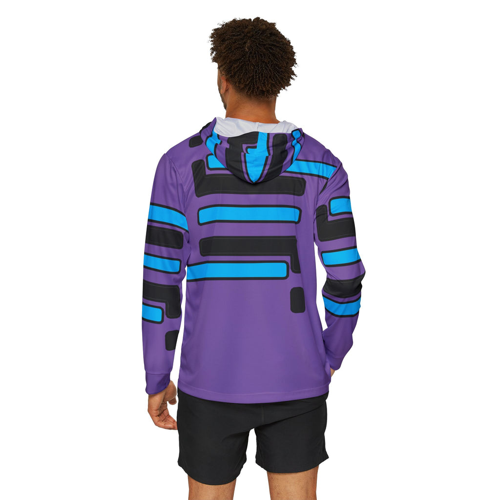 Abstract Retro Stripe Sports Hoodie — Purple & Teal Warmup Pullover