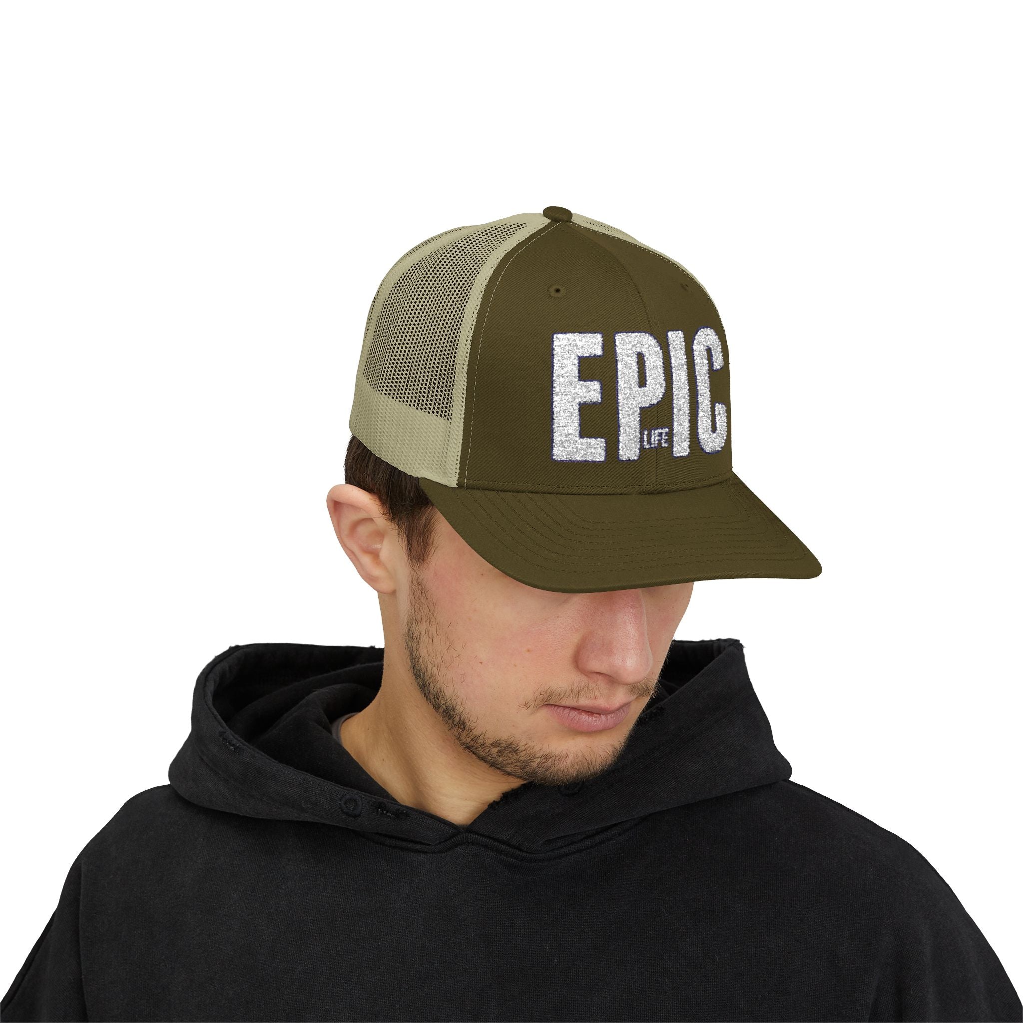EPIC Trucker Cap — Distressed Bold Logo Snapback Hat
