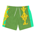 Tropical Green Swim Trunks with Bold Gold Nautical Motif