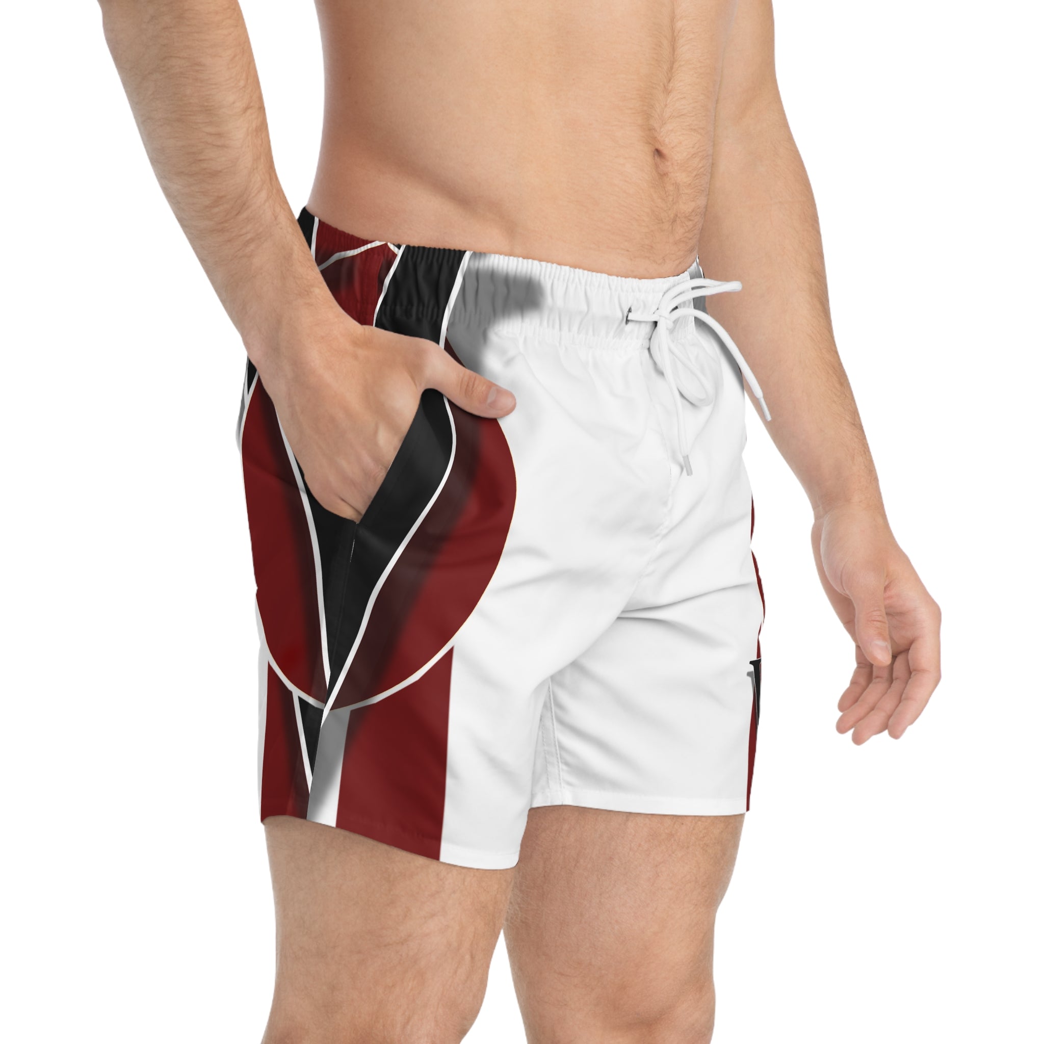 Men's Athletic Swim Trunks — Red & Black Geometric Design (AOP)