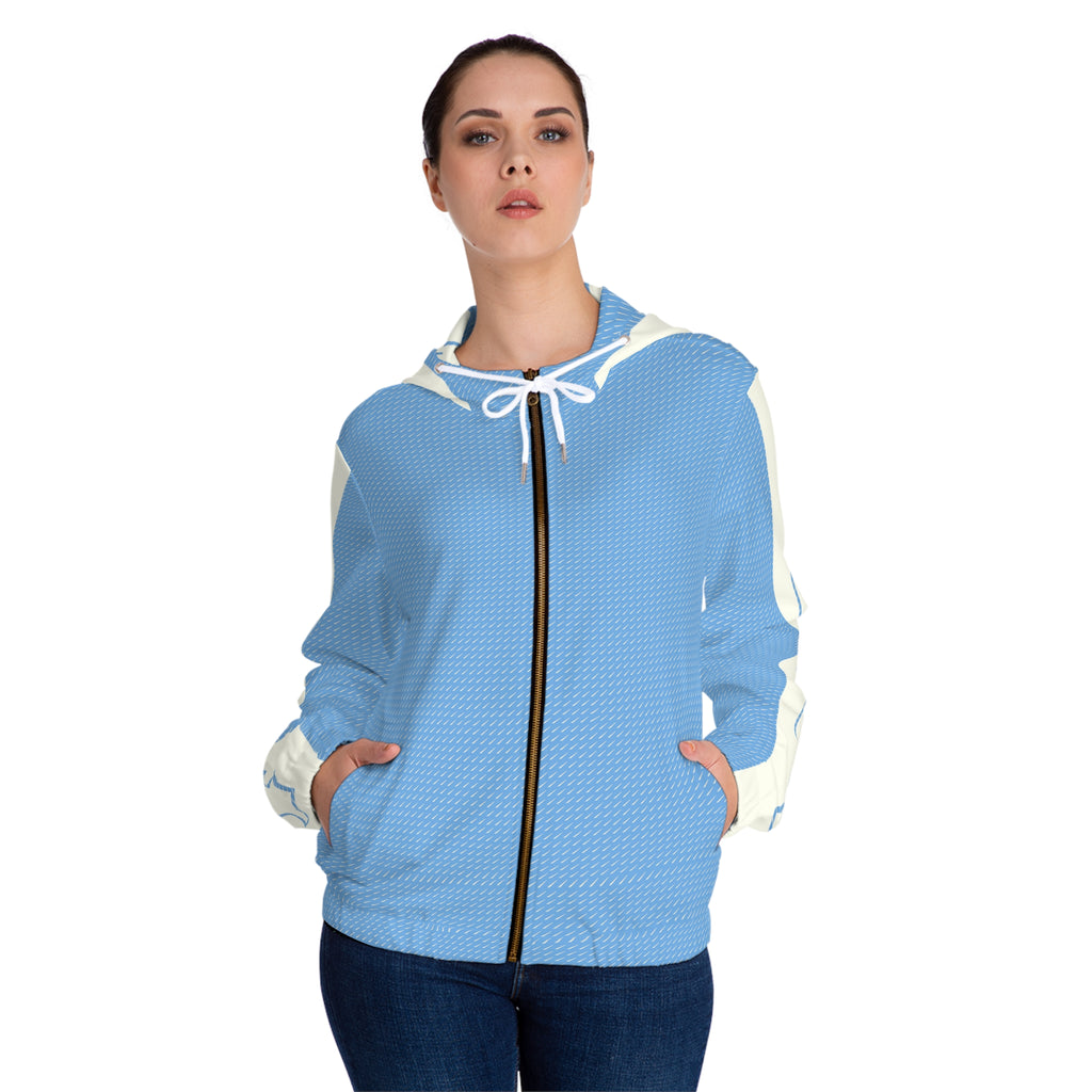 Light Blue Geometric Zip Hoodie — Women's Casual AOP Full-Zip